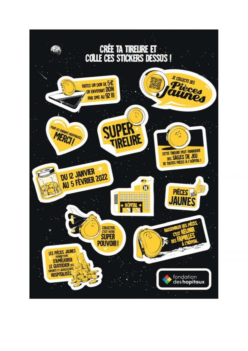 Des stickers pour personnaliser sa tirelire seront disponibles à la Poste, dans la presse ou imprimables sur piecesjaunes.fr.