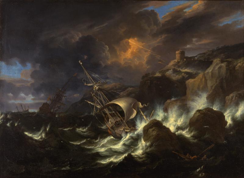 Tempête sur la mer, avec un navire jeté sur les récifs, de Pieter II Mulier, dit Pietro Tempesta. (© Musée de Picardie / Marc Jeanneteau)