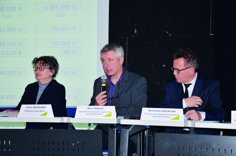 La Préfète Elodie Degiovanni, le président de la Chambre d’agriculture Marc Poulot et le directeur Bertrand Chevalier.