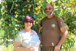 Magali Haring et Patrick Mancheron. La ferme de l'Arbre à poules produit du maraîchage, reçoit des visiteurs et assure des formations. Des activités d'accueil chamboulées par le Covid.