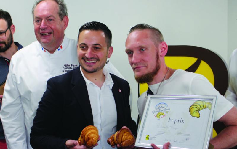 De gauche à droite : Gilles Forret, président de la fédération de la boulangerie-pâtisserie de l'Oise, Maxime Minot, député et François Cramette, premier prix du meilleur croissant au beurre de l'Oise.
