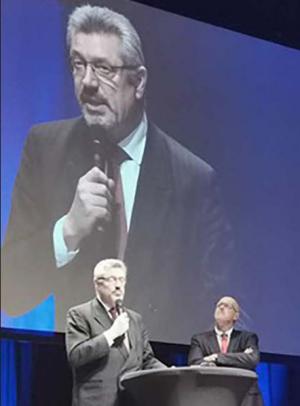 Martin Migonney, directeur général de Noriap et son président, Jean-François Gaffet, lors de la présentation des résultats du groupe.