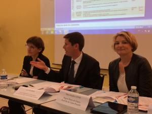 La commission régionale agro-écologie est co-présidée par l’État (ici, Aline Bagué, de la Dreal, à gauche, et Luc Maurer, Draaf au centre) et la Région (ici, Marie-Sophie Lesne, vice-présidente à l’agriculture).