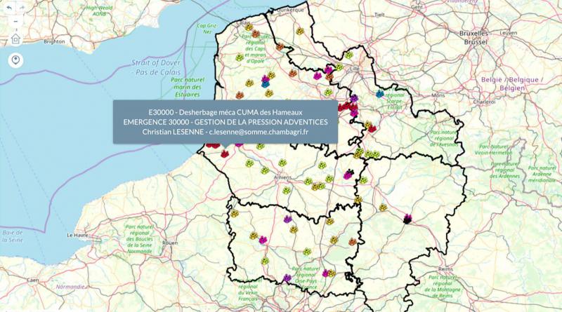 Une carte interactive permet de situer sur le territoire régional les collectifs d’agriculteurs engagés dans la transition écologique.