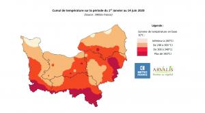 Cumul de température sur la période du 1er janvier
au 14 juin 2020.